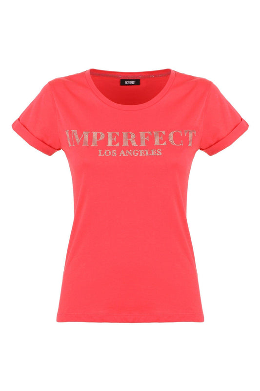 Imperfect Chic Pink Cotton Logo Tee for Women - PER.FASHION