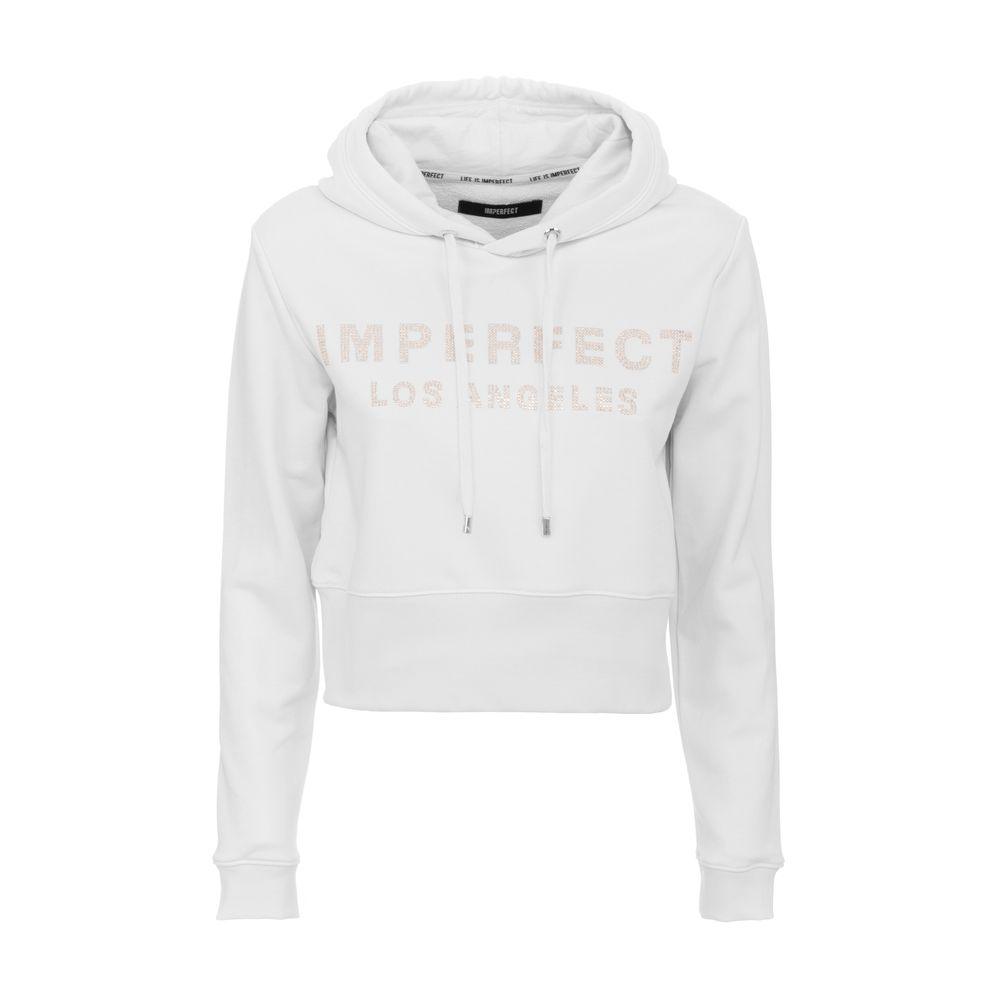 Imperfect Dazzling Rhinestone Logo White Hoodie - PER.FASHION