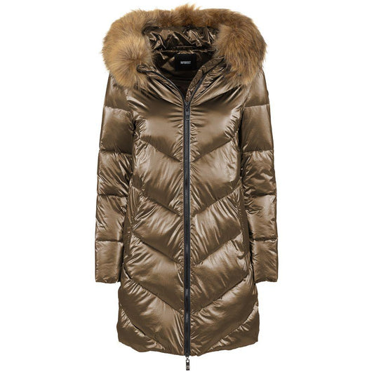 Imperfect Eco-Chic Brown Down Jacket with Faux Fur Hood - PER.FASHION