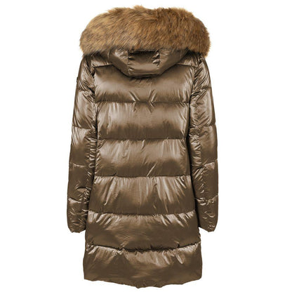 Imperfect Eco-Chic Brown Down Jacket with Faux Fur Hood - PER.FASHION