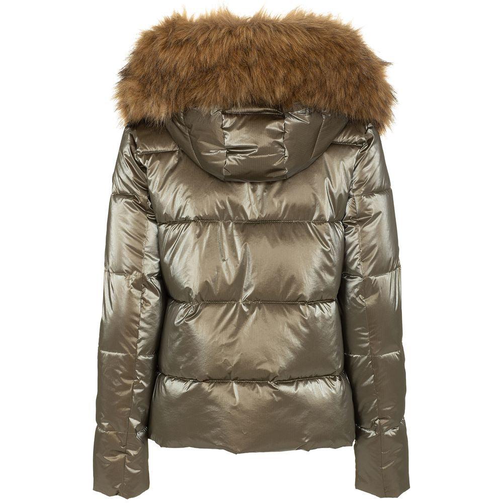 Imperfect Eco-Fur Hooded Down Jacket in Brown - PER.FASHION