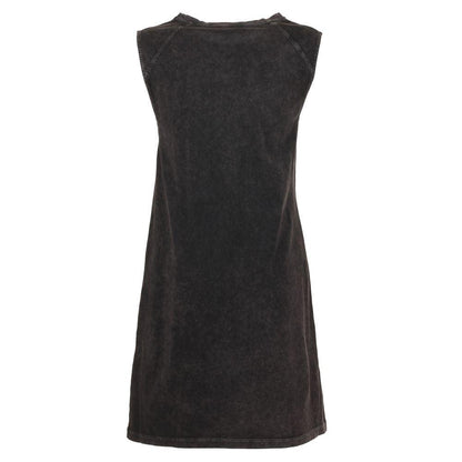 Imperfect Elegant Black Cotton Dress with Logo Detail - PER.FASHION