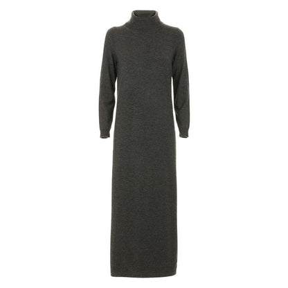 Imperfect Elegant Gray High Collar Dress Trio-Blend - PER.FASHION