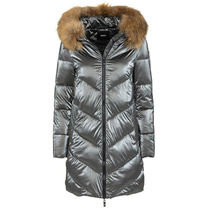 Imperfect Elegant Long Down Jacket with Eco-Fur Hood - PER.FASHION