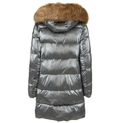Imperfect Elegant Long Down Jacket with Eco-Fur Hood - PER.FASHION