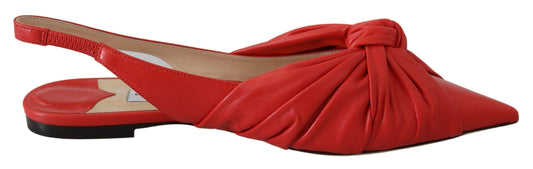 Jimmy Choo Chic Red Pointed Toe Leather Flats - PER.FASHION