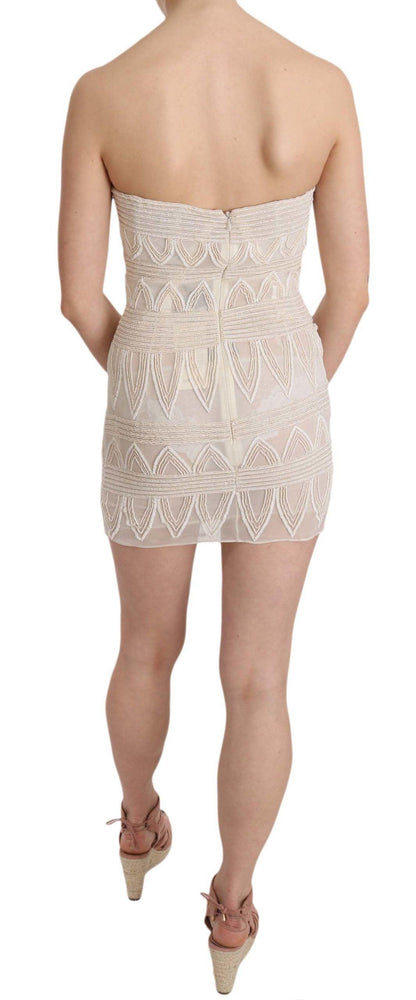 John Richmond Chic Beige Embellished Silk Mini Dress - PER.FASHION