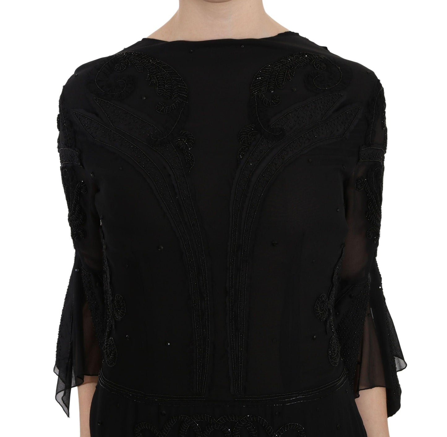 John Richmond Elegant Black Sequined Silk Mini Dress - PER.FASHION