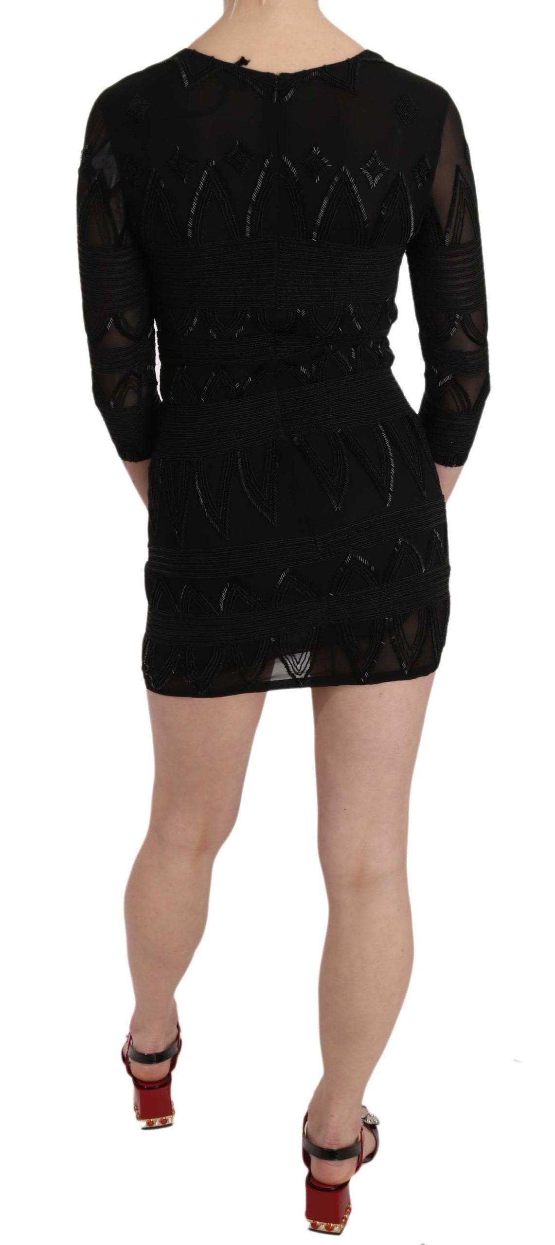 John Richmond Elegant Black Silk Mini Dress with Sequins - PER.FASHION