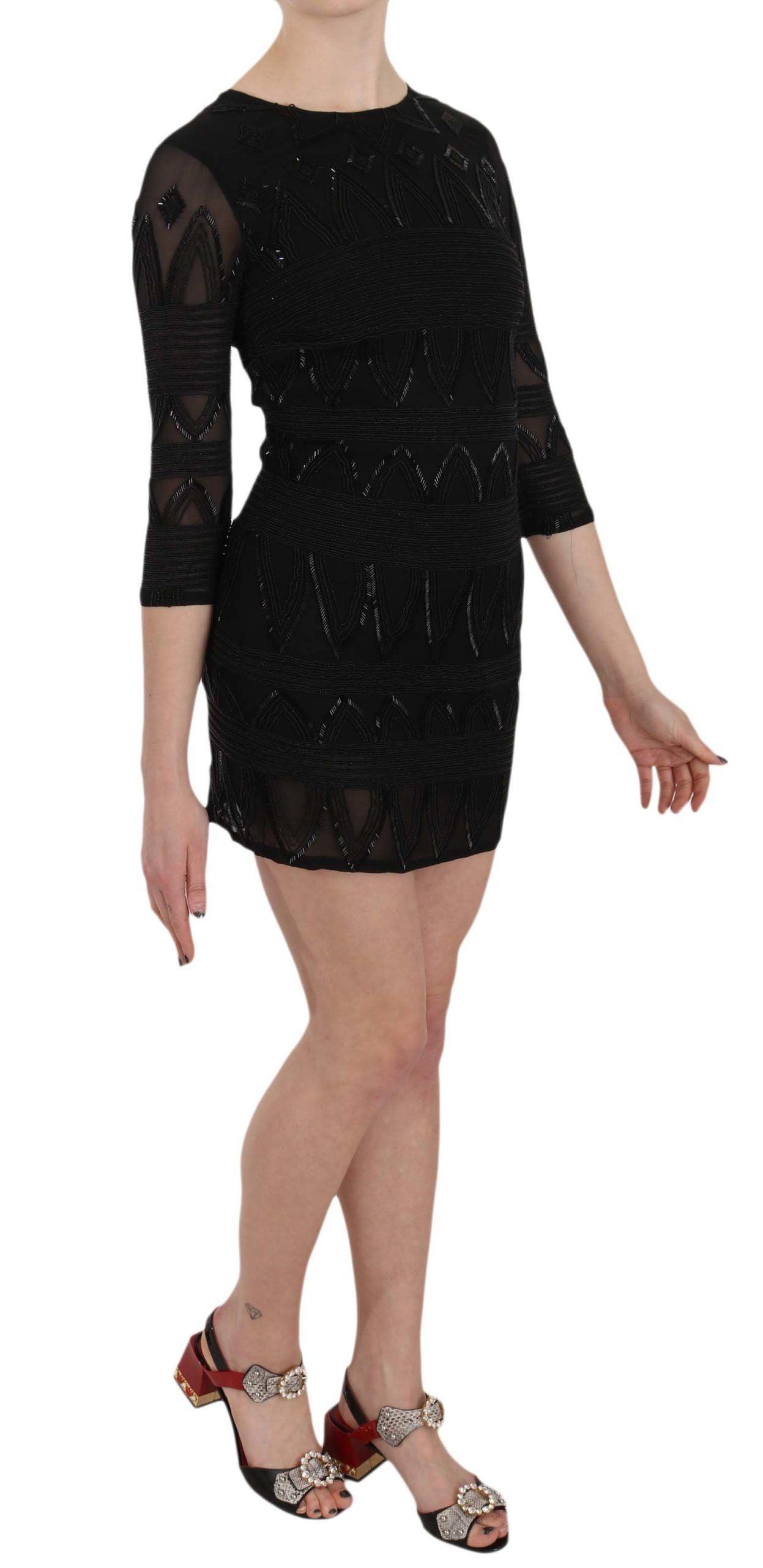 John Richmond Elegant Black Silk Mini Dress with Sequins - PER.FASHION