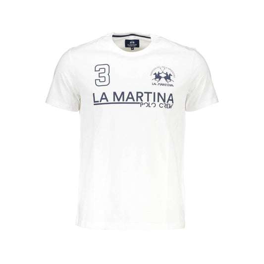 La Martina Elegant White Cotton Tee with Iconic Print