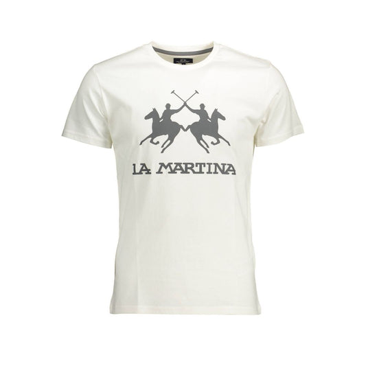 La Martina Элегантная белая хлопковая футболка с круглым вырезом