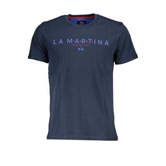La Martina Элегантная синяя хлопковая футболка с круглым вырезом