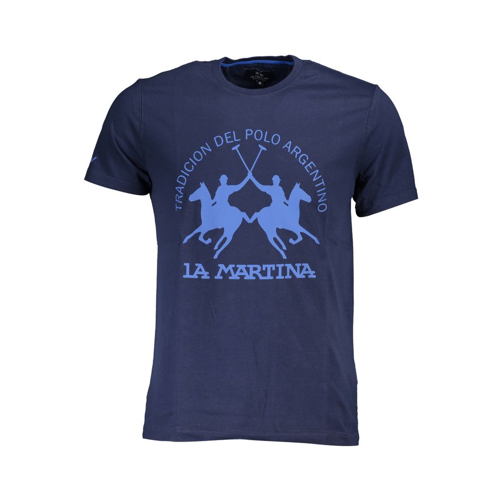 La Martina Элегантная синяя хлопковая футболка с шикарным принтом