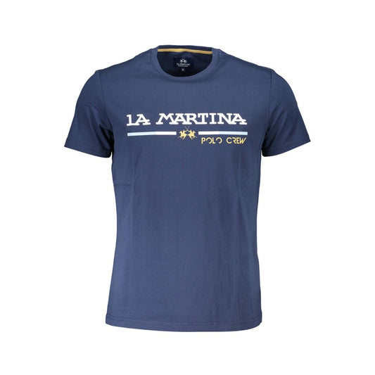 T-shirt La Martina Elegante in cotone blu con stemma iconico