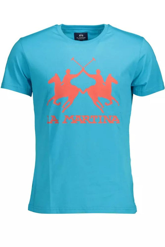 Классическая хлопковая футболка с круглым вырезом La Martina синего цвета
