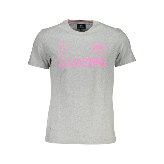 La Martina Элегантная серая хлопковая футболка с фирменным принтом