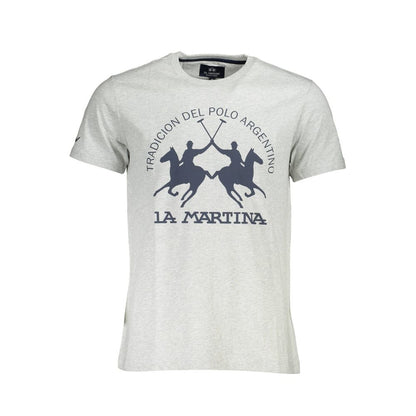 La Martina Элегантная серая футболка с круглым вырезом и культовым логотипом