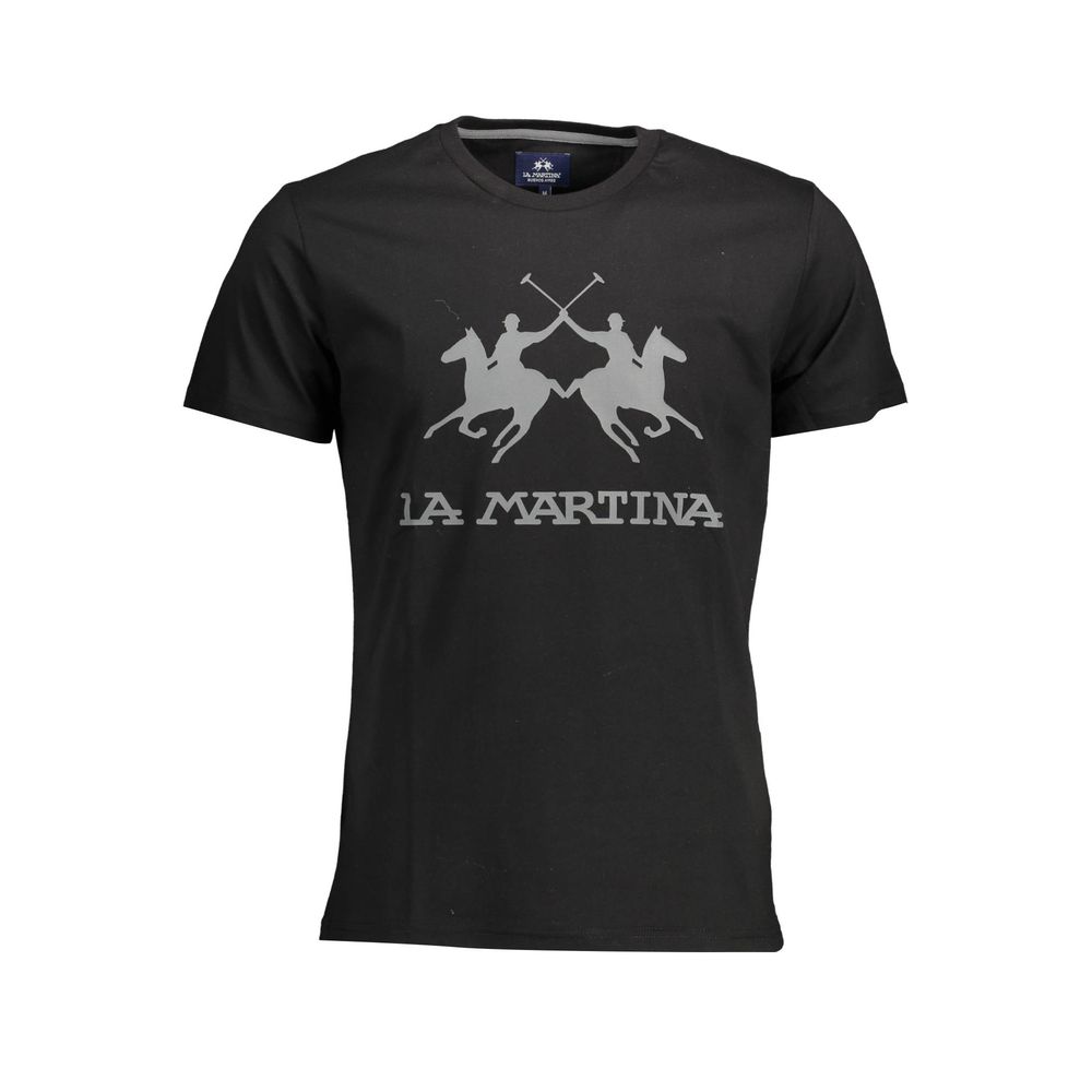 La Martina Элегантная черная хлопковая футболка с круглым вырезом