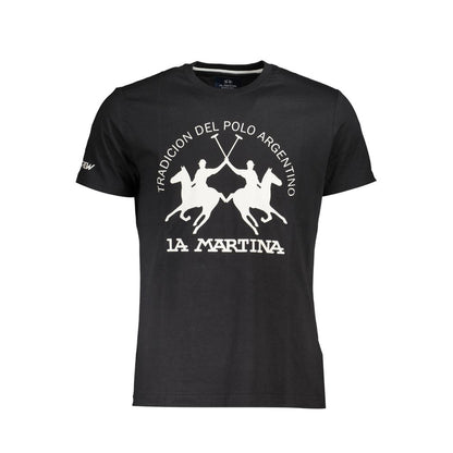 Элегантная черная хлопковая футболка La Martina со знаменитым принтом