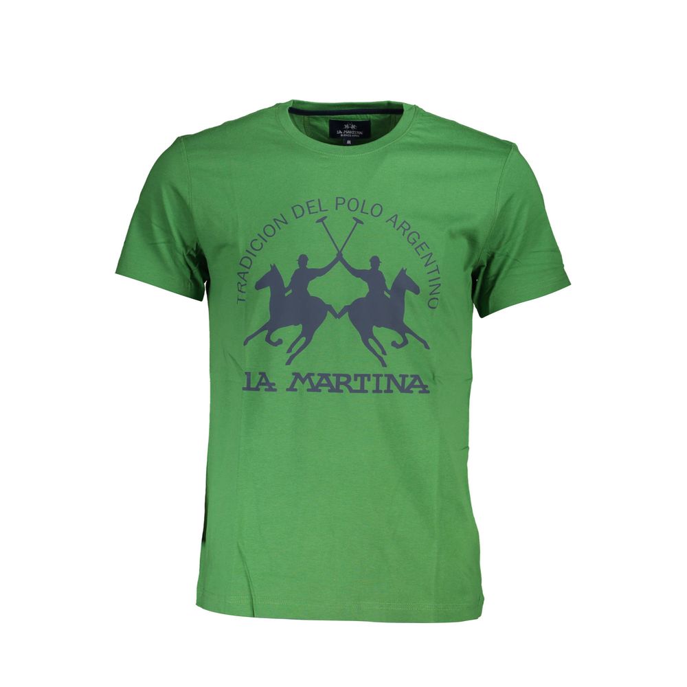 La Martina Элегантная зеленая хлопковая футболка со знаменитым принтом
