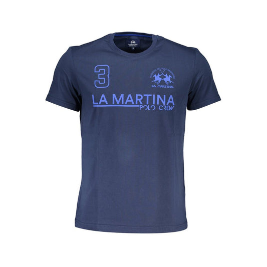La Martina Элегантная синяя хлопковая футболка с фирменным принтом