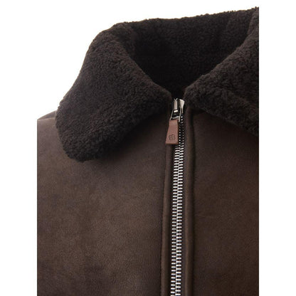 Lardini Elegant Brown Montone Leather Jacket - PER.FASHION