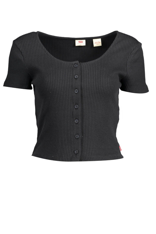 Levi's Chic Black Cotton Tee with Button Detail - PER.FASHION