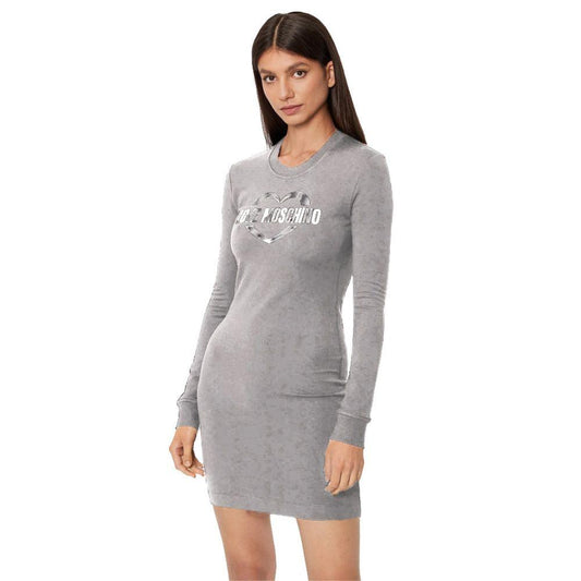 Love Moschino Chic Gray Cotton Blend Dress with Logo Detail - PER.FASHION