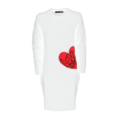 Love Moschino Chic Heart Pattern Knit Dress in White - PER.FASHION