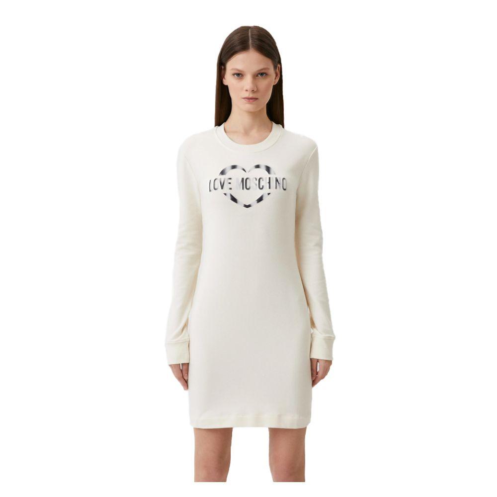 Love Moschino Chic White Cotton Blend Dress with Logo Accent - PER.FASHION