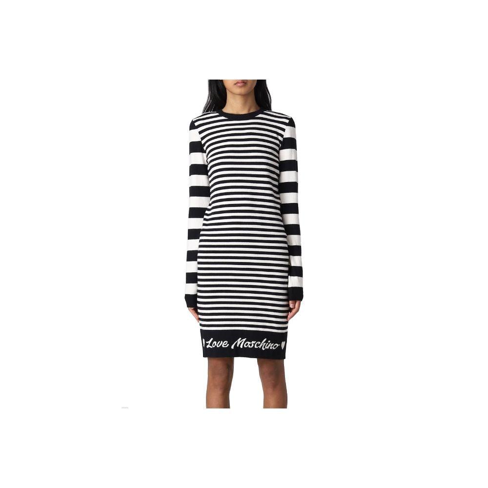 Love Moschino Elegant Striped Knit Dress with Long Sleeves - PER.FASHION