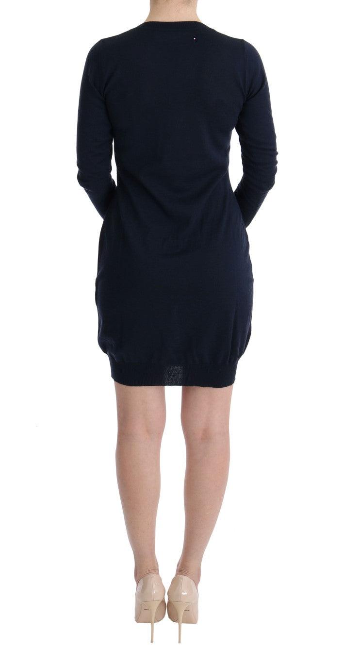 MARGHI LO' Elegant Over Knee Blue Wool Dress - PER.FASHION