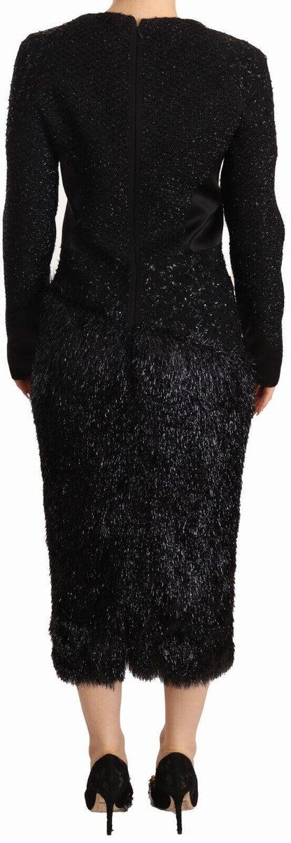 Masha Ma Elegant Black Embellished Sheath Midi Dress - PER.FASHION