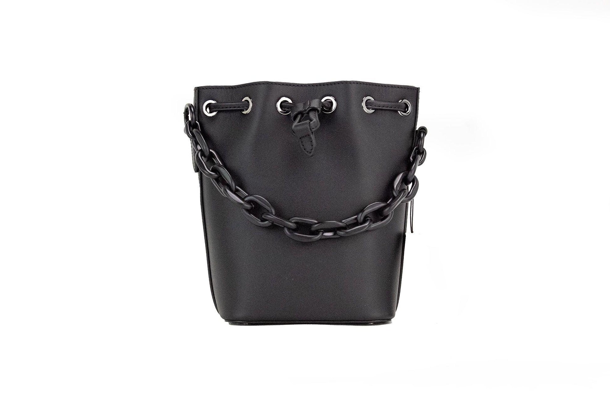 MCM Mini Black Purple Smooth Leather Chain Shoulder Drawstring Bucket Handbag - PER.FASHION