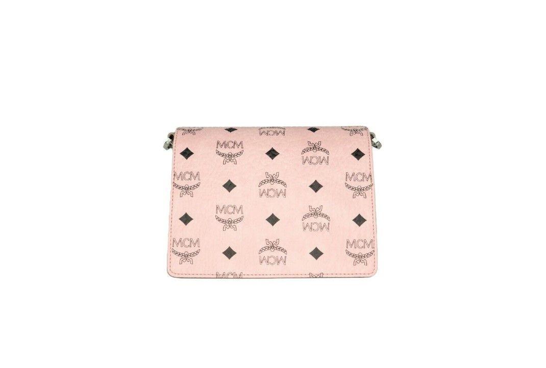 MCM Signature Soft Pink Diamond Logo Leather Mini Flap Lock Crossbody Handbag - PER.FASHION