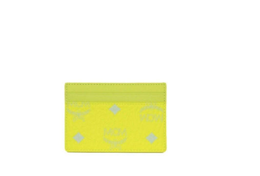 MCM Spectrum Diamond Mini Neon Yellow Visetos Leather Card Case Holder Wallet - PER.FASHION
