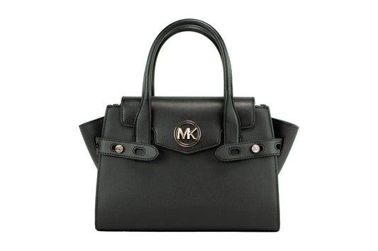 Michael Kors Carmen Medium Black Gold Saffiano Leather Satchel Handbag Purse Bag - PER.FASHION