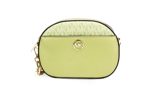 Michael Kors Jet Set Glam Light Sage Leather Front Pocket Oval Crossbody Handbag - PER.FASHION