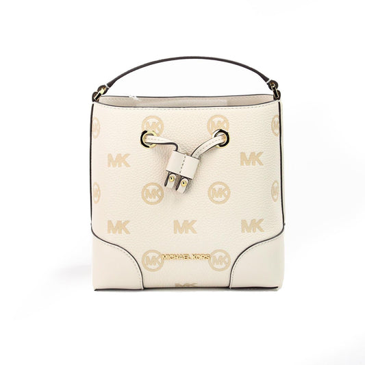 Michael Kors Mercer Small Light Cream Embossed Drawstring Bucket Messenger Bag - PER.FASHION