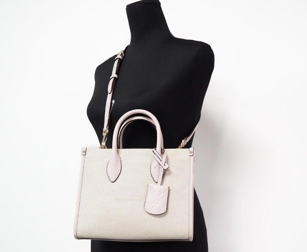 Michael Kors Mirella Small Powder Blush Canvas Shopper Crossbody Handbag Purse - PER.FASHION