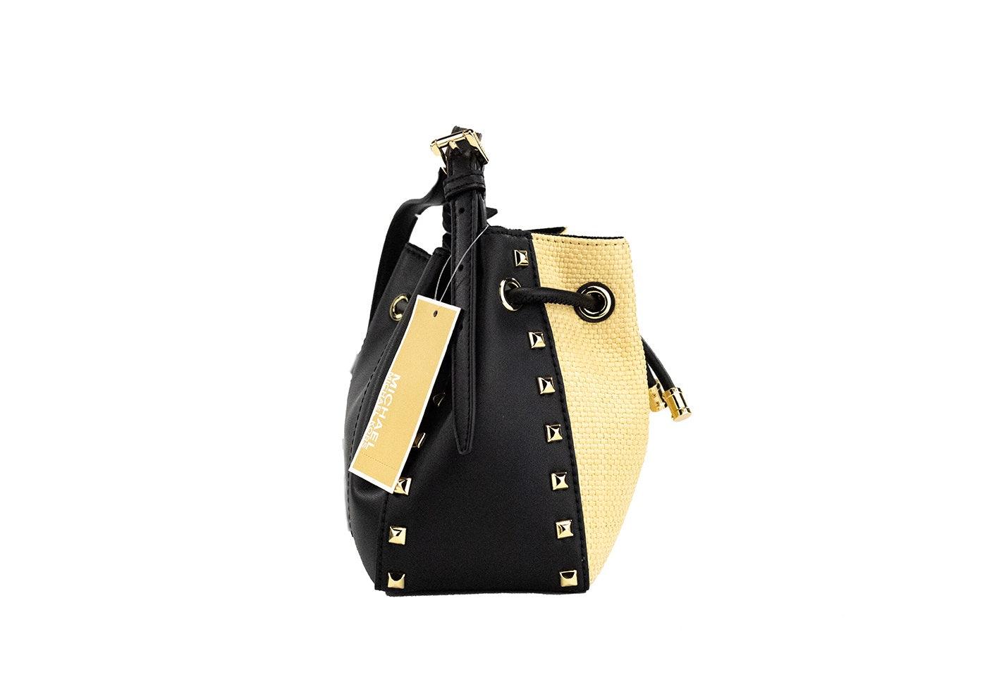 Michael Kors Phoebe Small Straw Studded Faux Leather Bucket Messenger Bag Purse - PER.FASHION
