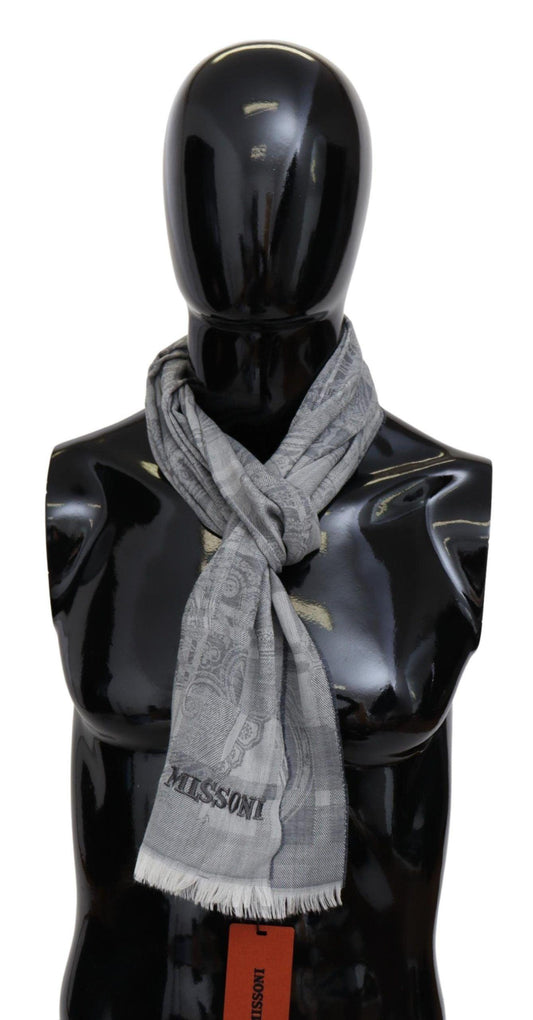 Missoni Chic Unisex Gray Wool Scarf with Logo Embroidery - PER.FASHION