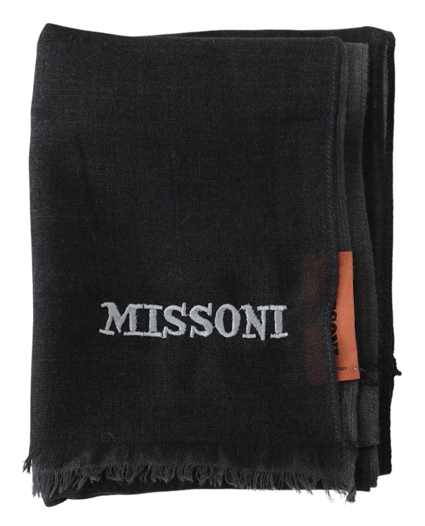 Missoni Elegant Black Wool Scarf with Embroidered Logo - PER.FASHION