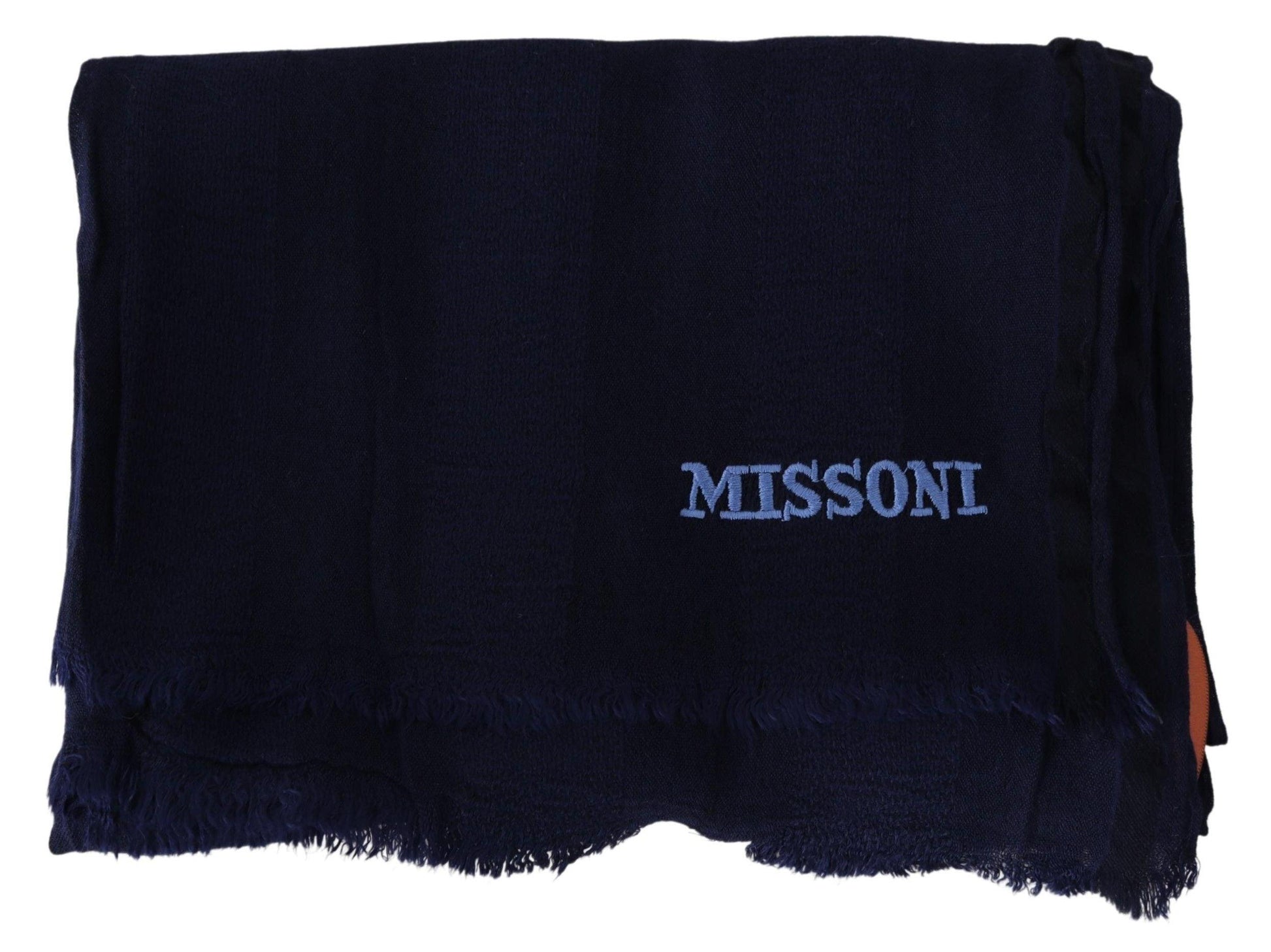 Missoni Elegant Blue Wool Scarf with Embroidered Logo - PER.FASHION