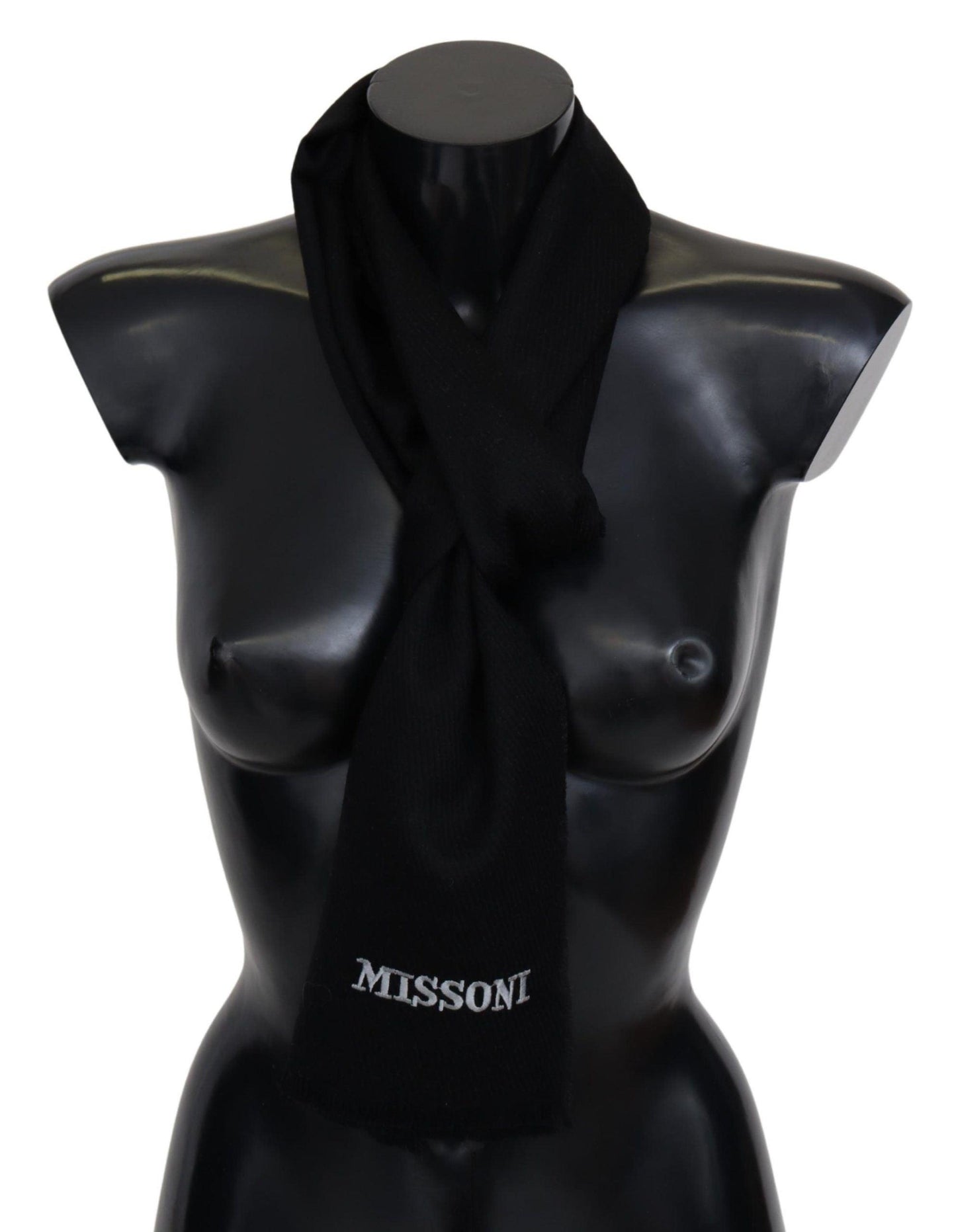 Missoni Elegant Embroidered Wool Scarf in Black - PER.FASHION