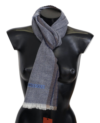 Missoni Elegant Gray Wool Scarf with Stripes and Fringes - PER.FASHION