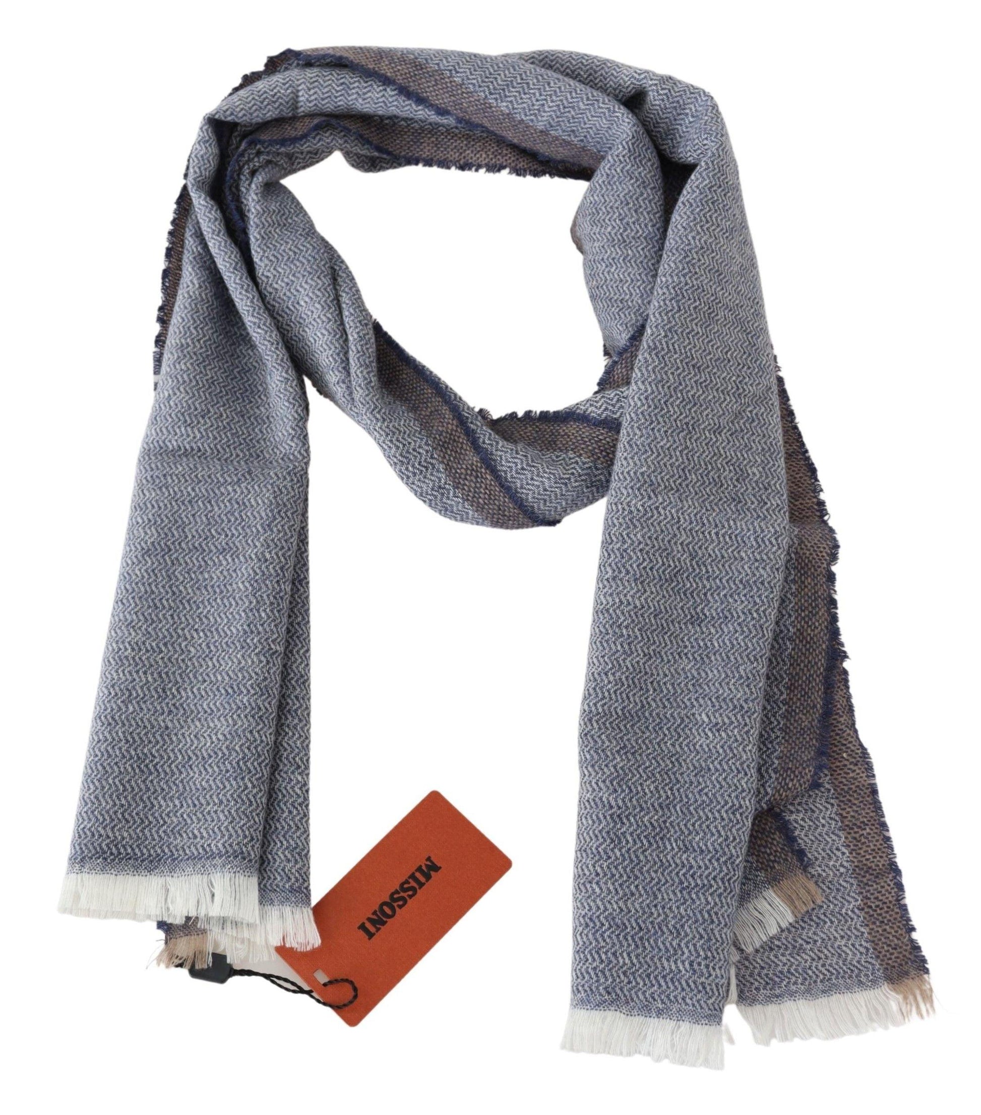 Missoni Elegant Gray Wool Scarf with Stripes and Fringes - PER.FASHION