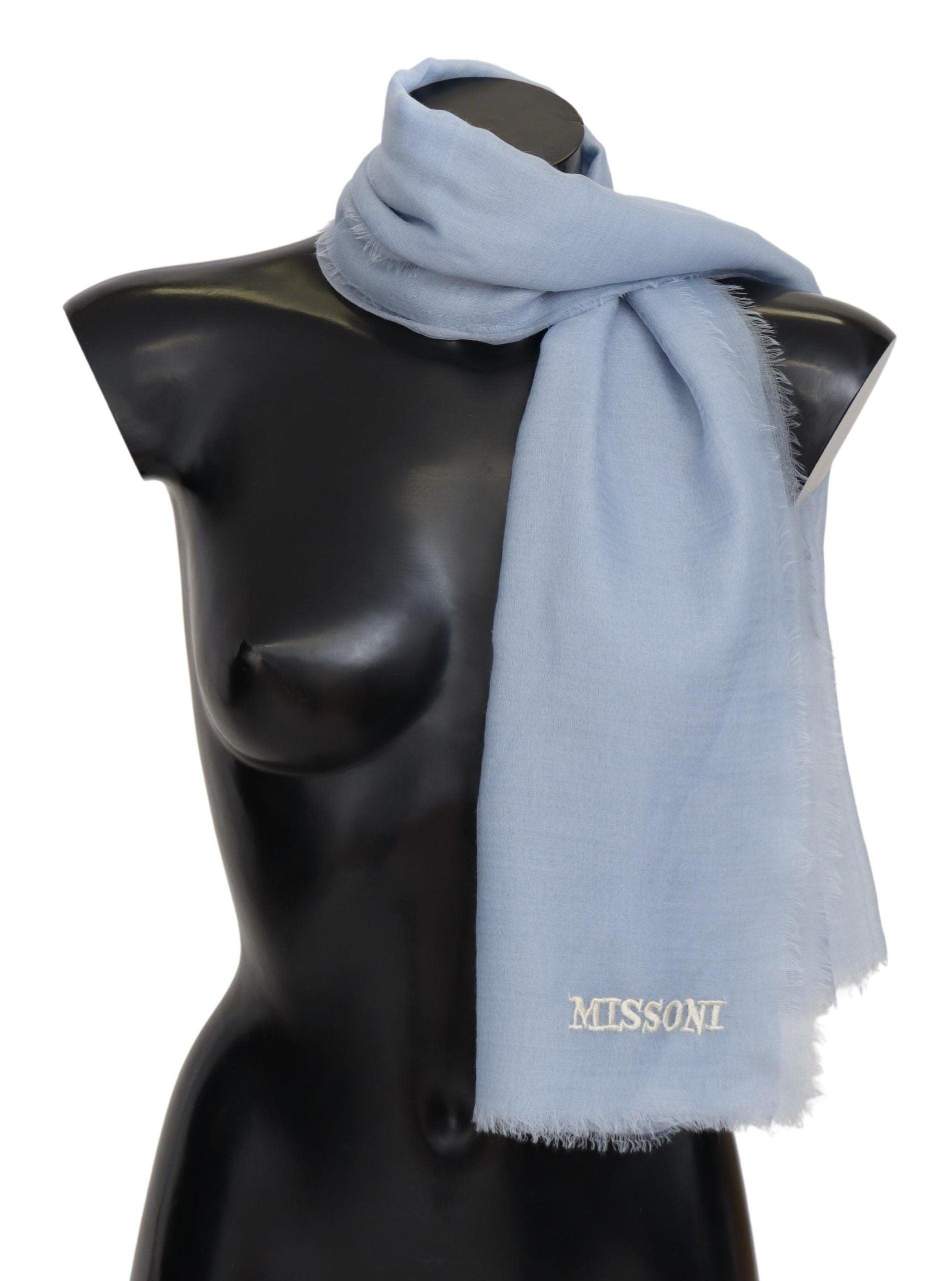 Missoni Elegant Light-Blue Cashmere Scarf with Fringes - PER.FASHION