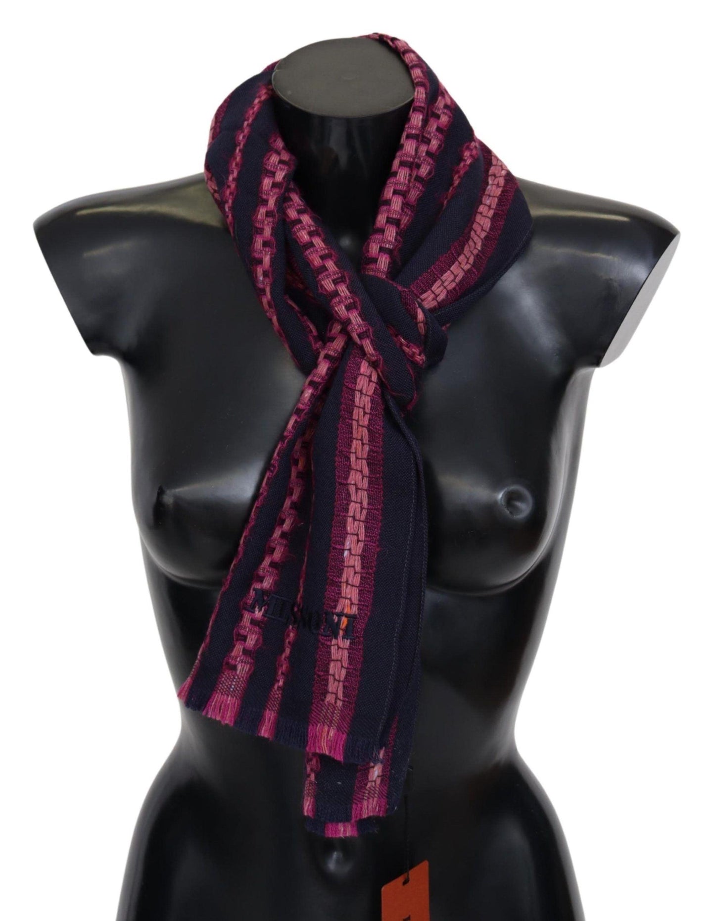 Missoni Elegant Striped Wool Scarf in Black and Pink - PER.FASHION